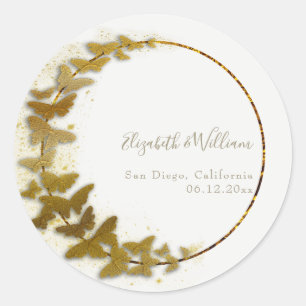 Formal Modern Classic Boho Gold Butterfly Wedding Classic Round Sticker