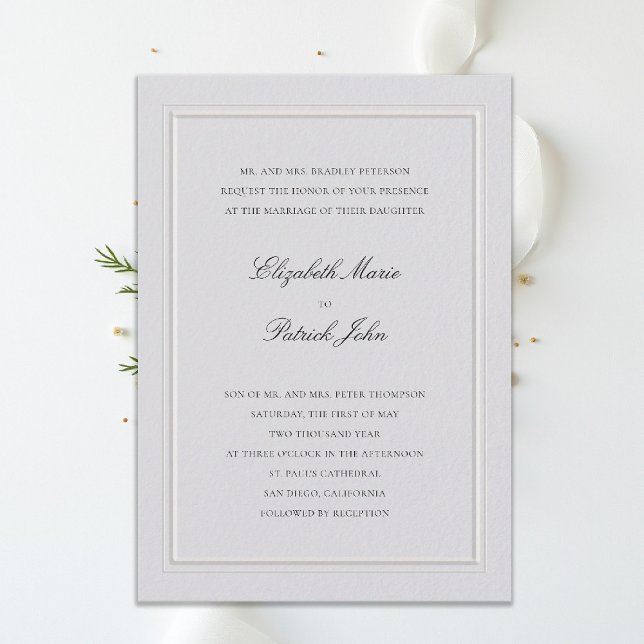 Formal Modern Classic Elegant Frame Ivory Wedding Invitation (modern classic wedding invitation double frame elevated ivory formal traditional calligraphy stately)