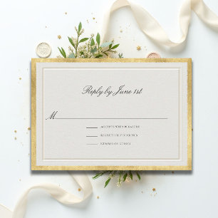 Formal Modern Classic Elegant Golden Ecru Wedding RSVP Card