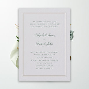 Formal Modern Classic Elegant Green Ivory Wedding Invitation