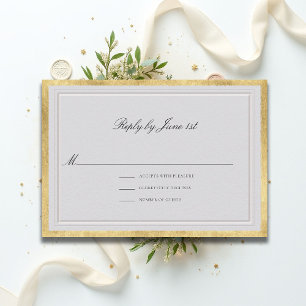 Formal Modern Classic Elegant Ivory Gold Wedding RSVP Card