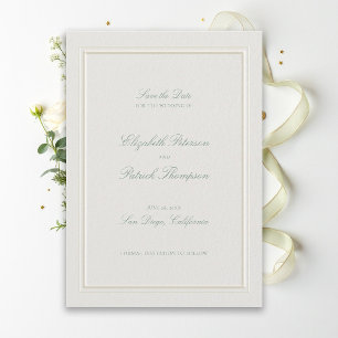 Formal Modern Classic Elegant Sage Ecru Wedding Save The Date