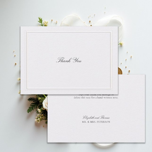Formal Modern Classic Elevated Frame Pearl Wedding Thank You Card (modern classic wedding thank you card pearl double frame elevated formal traditional calligraphy)