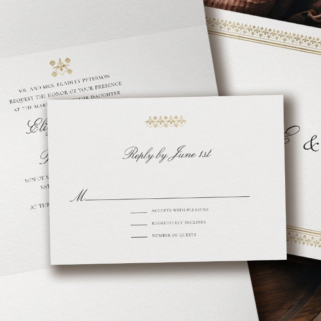 Formal Modern Classic Golden Lys Ivory Wedding RSVP Card (formal traditional wedding rsvp reply response card modern classic gold ivory deco ballroom)