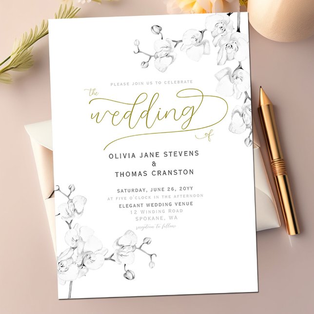 Formal Modern Classic Ivory Orchid Floral Wedding Invitation (Creator Uploaded)