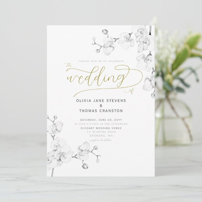 Formal Modern Classic Orchids All in One Wedding Invitation (Standing Front)