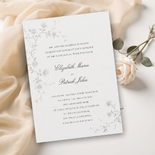 Formal Modern Classic Wild Roses Art Ivory Wedding Invitation