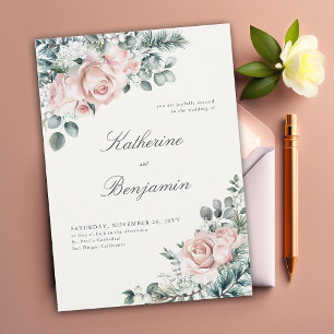 Formal Modern Classic Winter Roses Elegant Wedding Invitation