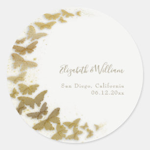 Formal Modern Classy Boho Gold Butterfly Wedding Classic Round Sticker