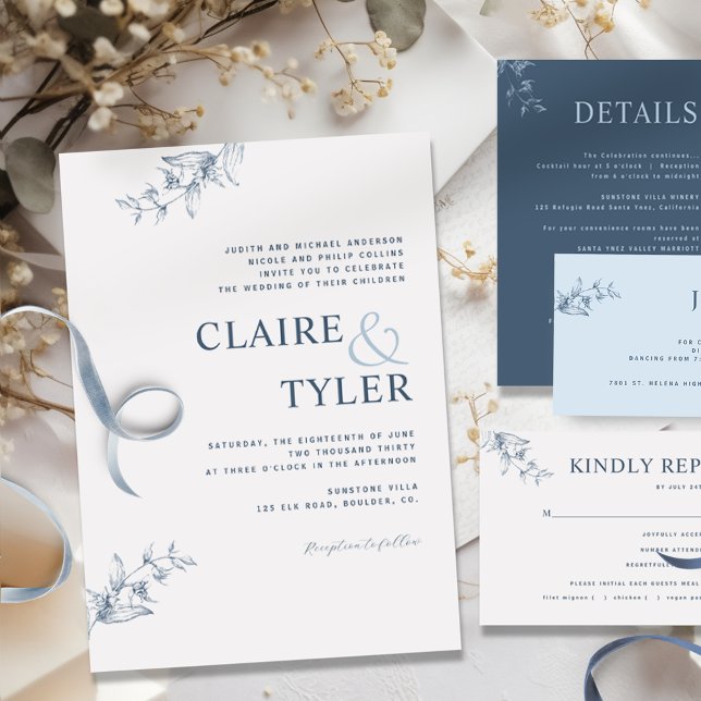 Formal, Modern Minimal Typography Blue Wedding Invitation (Creator Uploaded)