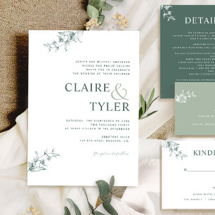 Formal, Modern Minimal Typography Green Wedding In Invitation