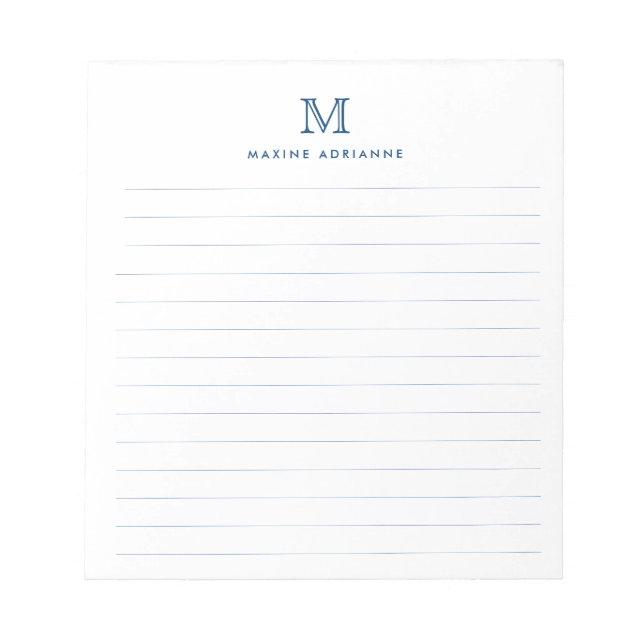 Formal Modern Simple Classic Navy Blue Monogram Notepad (Front)