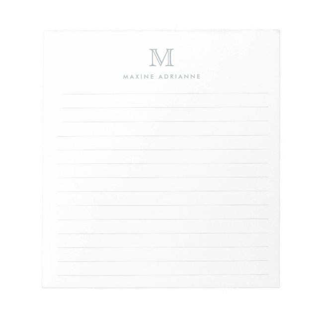 Formal Modern Simple Classic Pastel Grey Monogram Notepad (Front)
