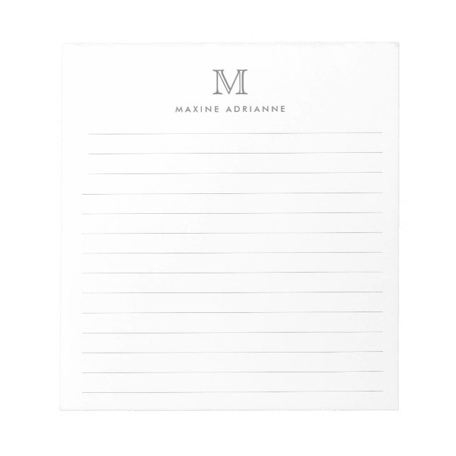 Formal Modern Simple Classic Silver Grey Monogram Notepad (Front)