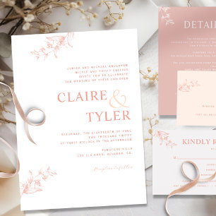 Formal Modern Typography Blush Pink, Peach Wedding Invitation