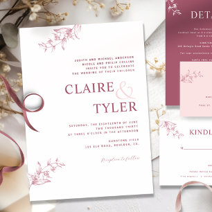 Formal, Modern Typography Burgundy, Pink Wedding Invitation