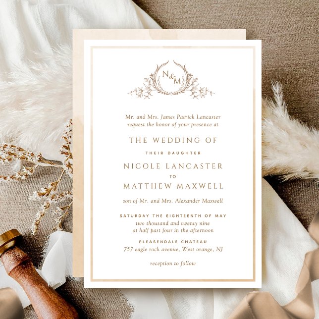 Formal Monogram Beige Cream Watercolor Wedding Invitation (Creator Uploaded)
