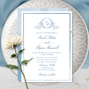 Formal Monogram Blue Watercolor Invitation