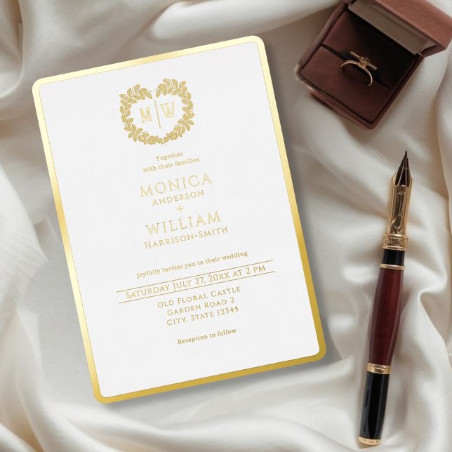 Formal Monogram Crest Wedding Foil Invitation (Formal Monogram Crest Wedding Foil Invitation)