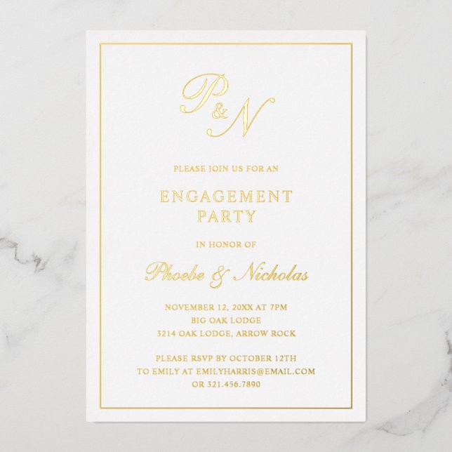 Formal Monogram Elegant Engagement Party Gold (Front)