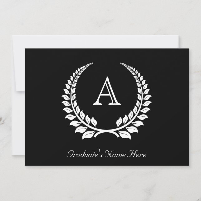Formal Monogram Laurel Black/White Invitation (Front)