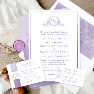 Formal Monogram Lavender Watercolor Wedding Invitation