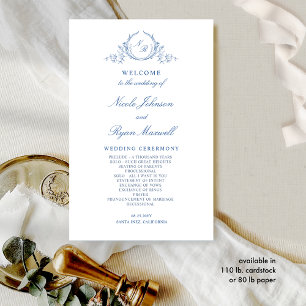 Formal Monogrammed Blue Script Wedding Program