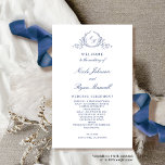 Formal Monogrammed Navy Blue Wedding Program<br><div class="desc">Elegant white and navy blue Wedding program with a beautiful hand-drawn monogram with the couple's initials in Calligraphy. Modern handwritten calligraphy elements. Ability to make text changes and adjustments by selecting "Edit using design tool". Front with wedding ceremony details, back with wedding party names and thank you message for your...</div>