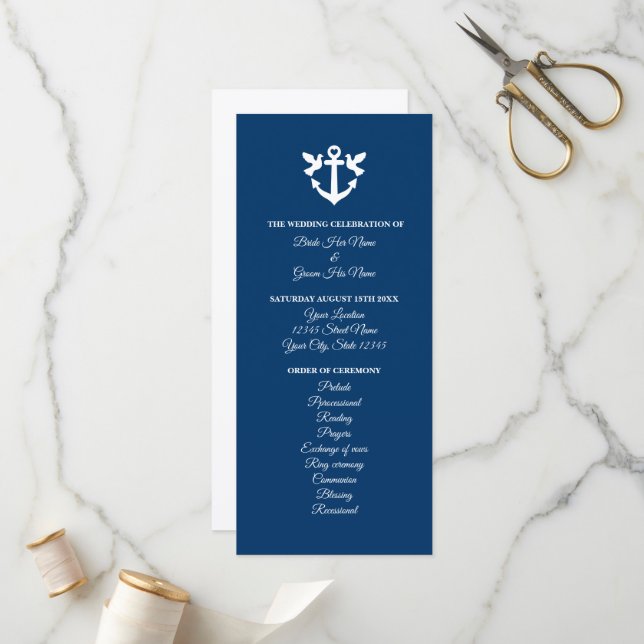 Formal nautical theme wedding ceremony program (Front/Back In Situ)