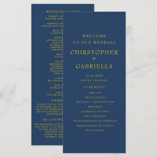 Formal Navy and Gold Simple Wedding Program