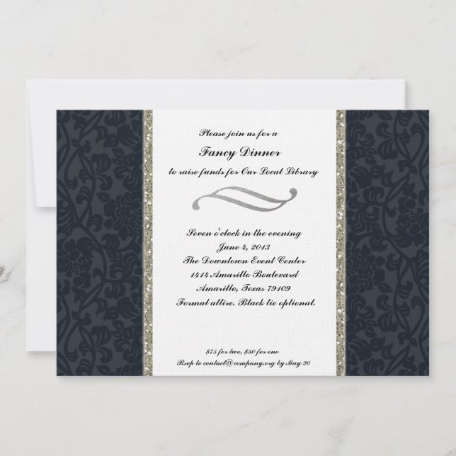 Formal Navy and Silver Fundraising Invitation (Front)