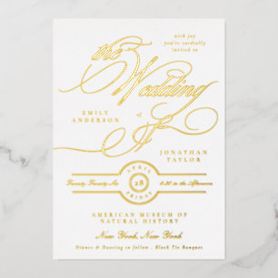 Formal Navy Blue Elegant Gold Calligraphy Wedding