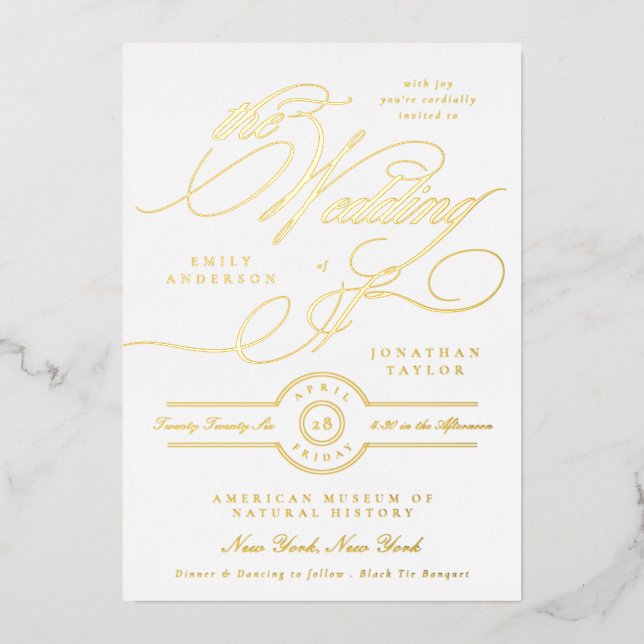 Formal Navy Blue Elegant Gold Calligraphy Wedding (Front)