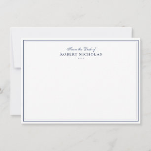 Formal Navy blue Script Two Border Stationery Card