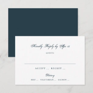 Formal Navy Blue White Classic Elegant Wedding RSVP Card