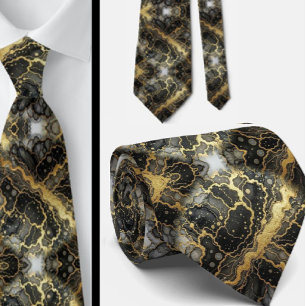 Formal Neck Tie Marble Black, White & Gold