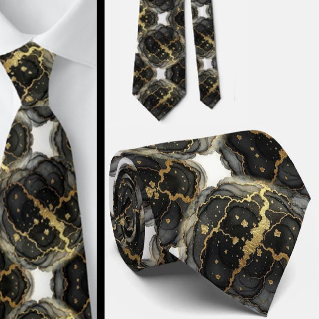 Formal Neck Tie | Marble Black, White & Gold (Creator Uploaded)