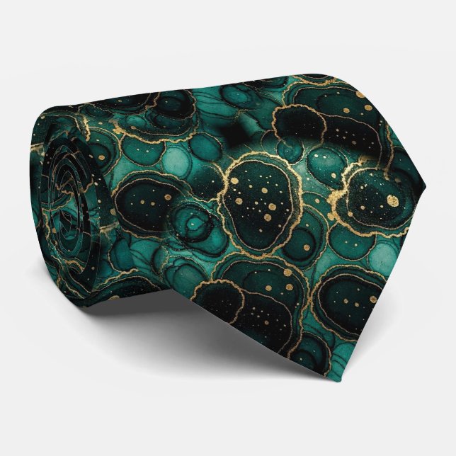 Formal Neck Tie | Marble Teal Blue & Gold (Rolled)