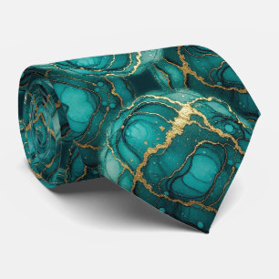 Formal Neck Tie Marble Teal Blue & Gold