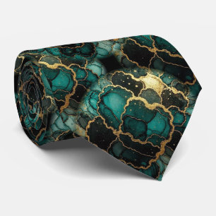 Formal Neck Tie Marble Teal Blue & Gold