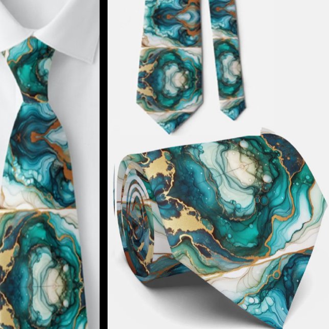 Formal Neck Tie | Marble Teal Blue & Gold (Creator Uploaded)