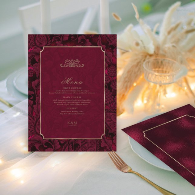 Formal Paisley Wedding Burgundy ID767 Menu (Creator Uploaded)