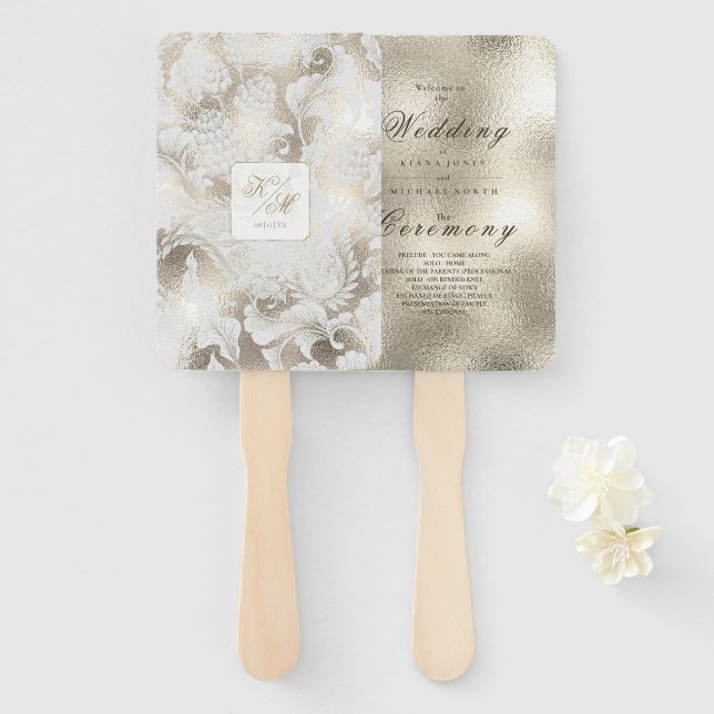 Formal Paisley Wedding Champagne ID767 Hand Fan (Front and Back)