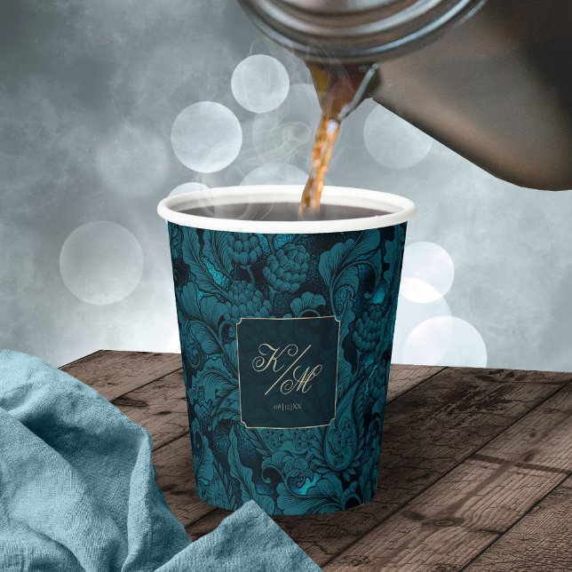 Formal Paisley Wedding Dark Teal ID767 Paper Cups (Creator Uploaded)