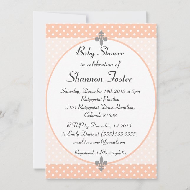 Formal Peach Polka Dots Baby Shower Invitation (Front)