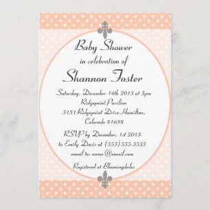 Formal Peach Polka Dots Baby Shower Invitation