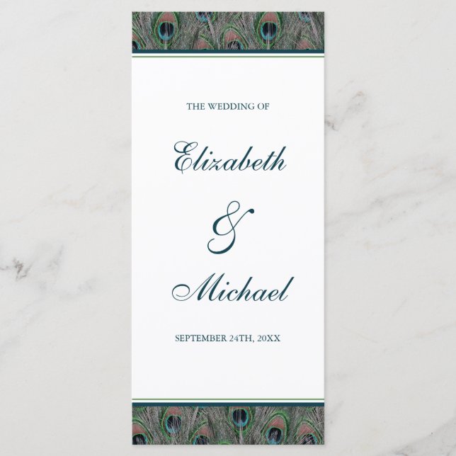 Formal Peacock Feathers Wedding Program (Front)