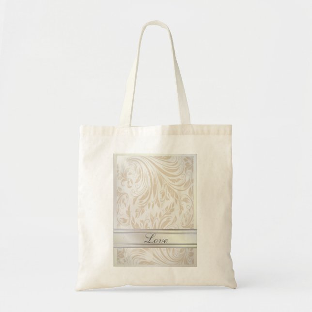 Formal Pearl White Damask Wedding Favour Tote Bag (Front)