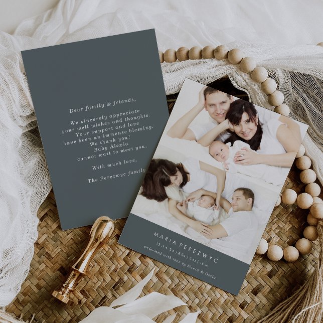 Formal Photo Grey Baby Birth Announcement Card (Creator Uploaded)