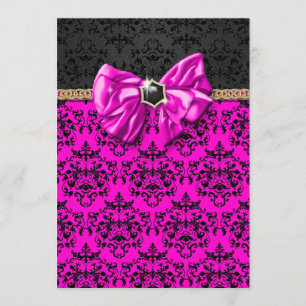 Formal pink black gold damask party invitation